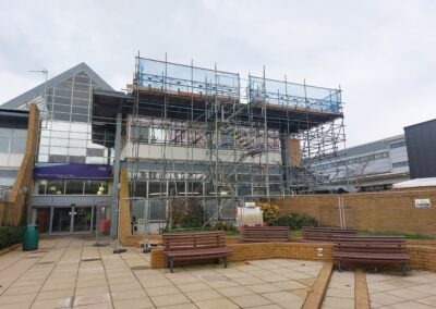 scaffolding on front of college building