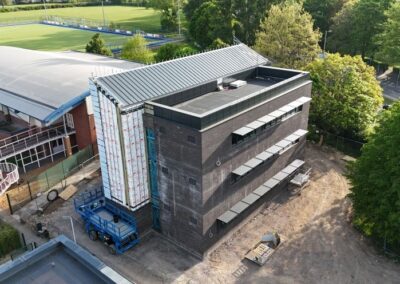 aerial view of new college building in progress