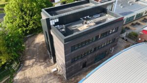 aerial view of new college building