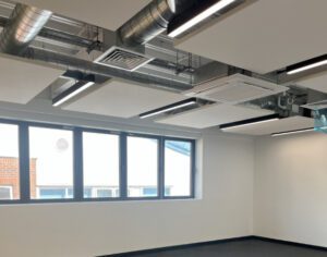 new classroom showing air conditioning ducts