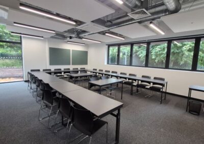 new classroom with chairs and tables