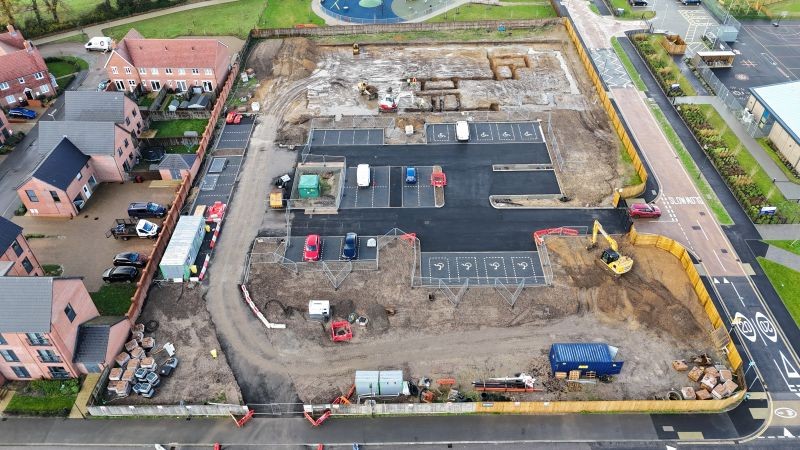 Construction site with parking area